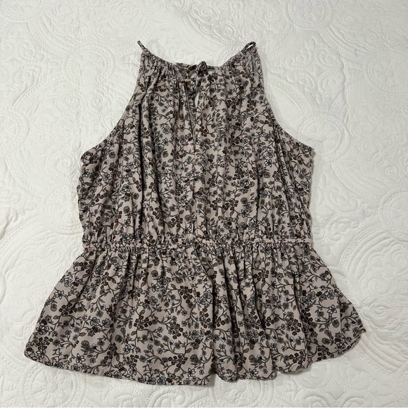 OLD NAVY Waist-Defined Floral Halter Blouse SIZE Large Khaki Floral EUC - Picture 1 of 11